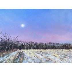 hetty easter, hr easter, moon rise, central new york, landscape painting, winter, winter moon rise, winter fields